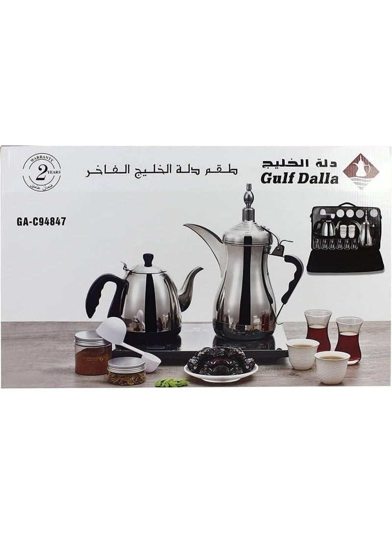 Gulf Dalla Traditional Arabic Coffee And Tea Set, Stainless Steel Electric Kettle, 1000W Fast Boil, Black Color, Portable Case – Model GA-C94847 - Image 3