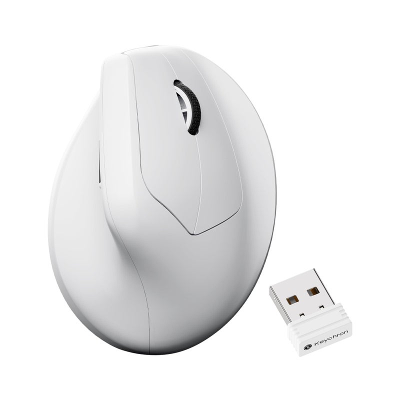 Keychron M5 8K Vertical Ergonomic Mouse Wireless, 2.4 GHz/Bluetooth 5.3/Wired Computer Mice Rechargeable, 5 Levels Up to 30K DPI with Programmable Buttons for Laptop macOS/Windows - White - Image 1