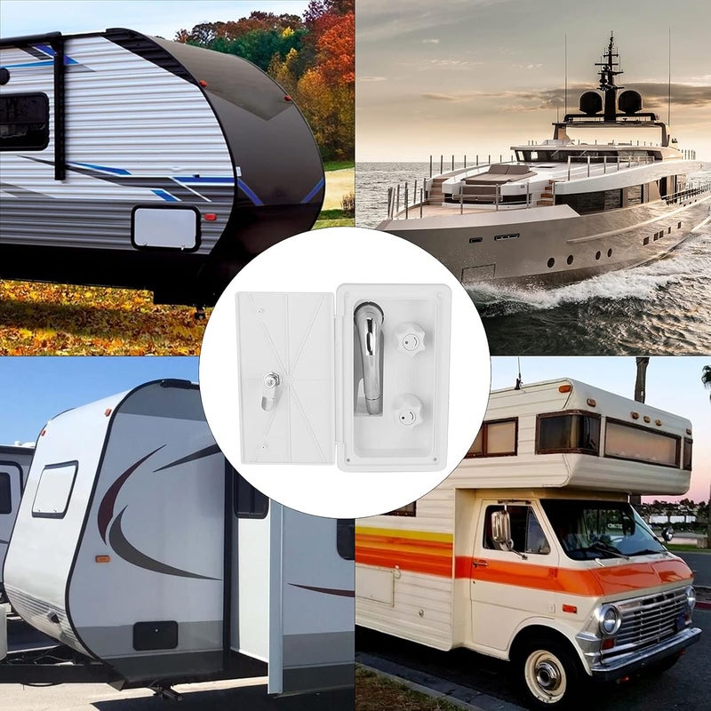 RV Exterior Shower Box Kit Dual Valve Cold Heat Double Contro with Shower Head Hot Cold Water Switch with 1.5m Metal Hose for Boat Camper Motorhome Exterior Faucet RV Shower Tool - Image 5