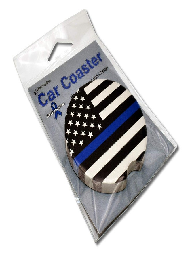 Elektroplate Police Thin Blue Line USA Flag Automotive Ceramic Coasters (2.6" Diameter) | Universal Fit for All Cars, Trucks, SUVs, and More | Absorbent Non-Slip Durable | Set of 2 - Image 5
