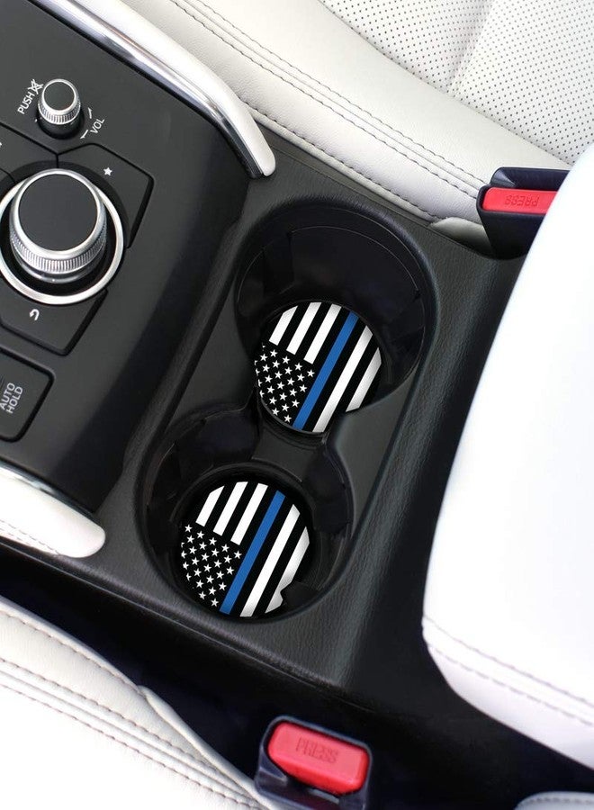 Elektroplate Police Thin Blue Line USA Flag Automotive Ceramic Coasters (2.6" Diameter) | Universal Fit for All Cars, Trucks, SUVs, and More | Absorbent Non-Slip Durable | Set of 2 - Image 2
