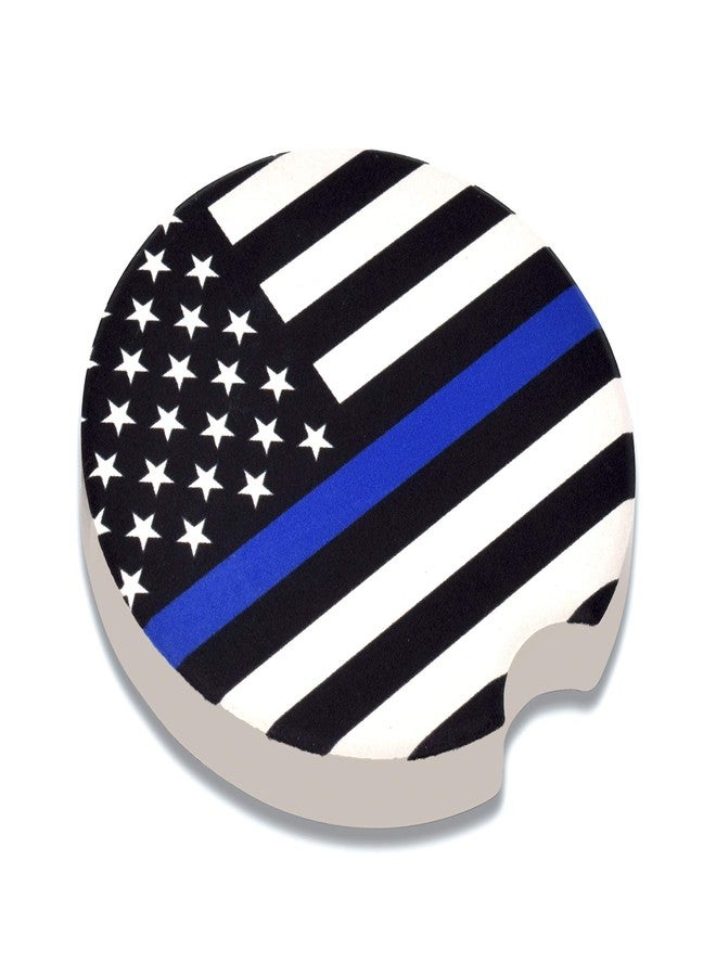 Elektroplate Police Thin Blue Line USA Flag Automotive Ceramic Coasters (2.6" Diameter) | Universal Fit for All Cars, Trucks, SUVs, and More | Absorbent Non-Slip Durable | Set of 2 - Image 4