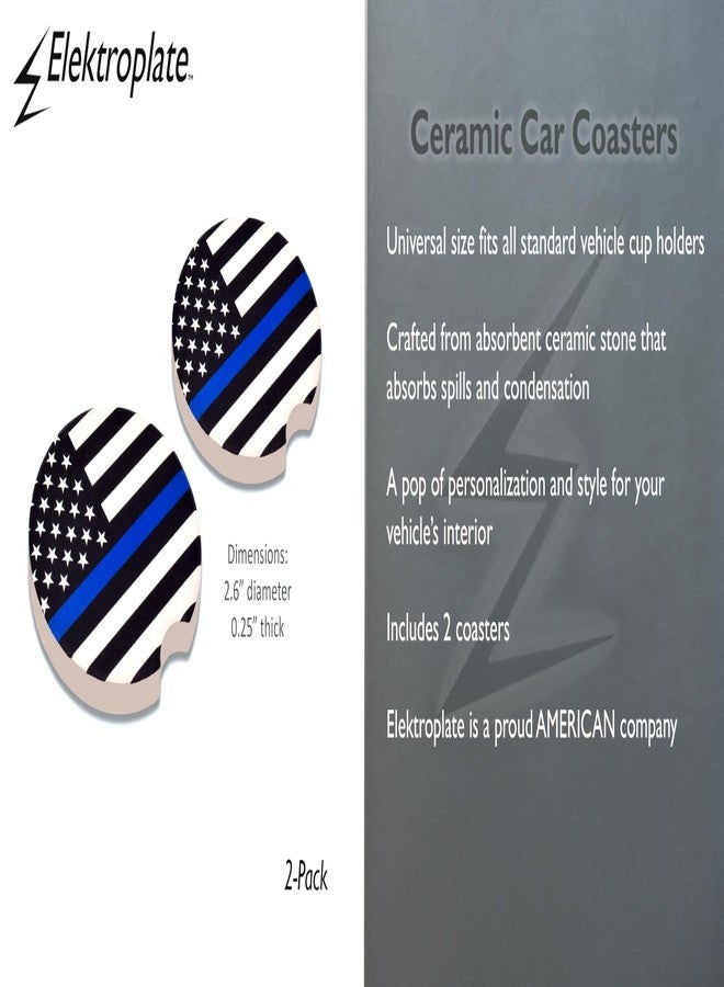Elektroplate Police Thin Blue Line USA Flag Automotive Ceramic Coasters (2.6" Diameter) | Universal Fit for All Cars, Trucks, SUVs, and More | Absorbent Non-Slip Durable | Set of 2 - Image 3