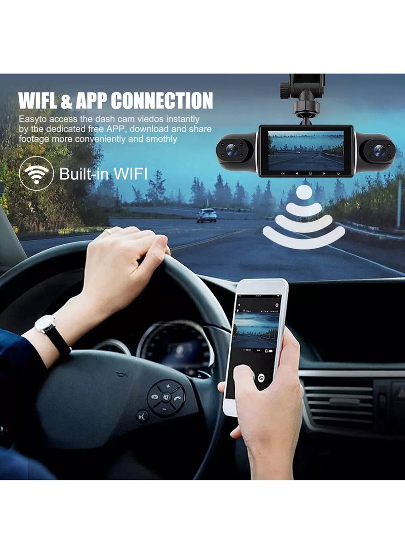 Dash Cam, 4 Channel FHD 1080P, Front Left Right and Rear, Front and Rear Inside Cars Camera,360° All-Around Car DVR System, Built-in WiFi,Dash Camera for Cars with Night Vision,G-Sensor(with 64G Card)