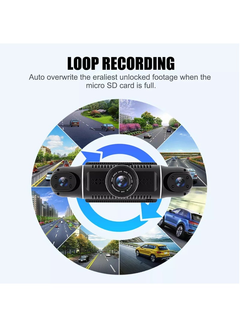 Dash Cam, 4 Channel FHD 1080P, Front Left Right and Rear, Front and Rear Inside Cars Camera,360° All-Around Car DVR System, Built-in WiFi,Dash Camera for Cars with Night Vision,G-Sensor(with 64G Card)