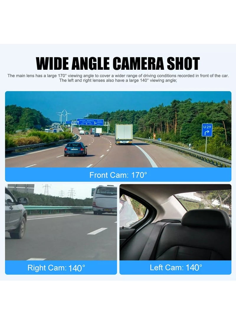 Dash Cam, 4 Channel FHD 1080P, Front Left Right and Rear, Front and Rear Inside Cars Camera,360° All-Around Car DVR System, Built-in WiFi,Dash Camera for Cars with Night Vision,G-Sensor(with 64G Card)