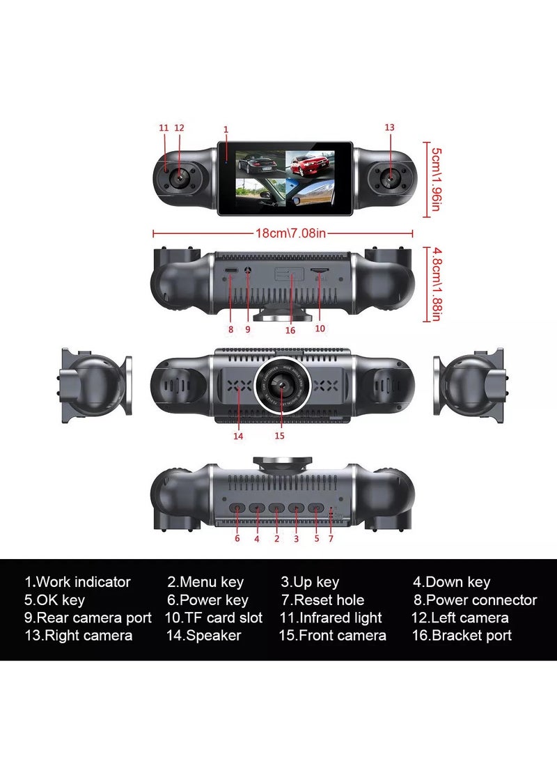 Dash Cam, 4 Channel FHD 1080P, Front Left Right and Rear, Front and Rear Inside Cars Camera,360° All-Around Car DVR System, Built-in WiFi,Dash Camera for Cars with Night Vision,G-Sensor(with 64G Card)