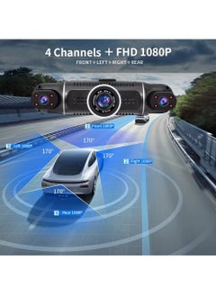 LAESO Dash Cam, 4 Channel FHD 1080P, Front Left Right and Rear, Front and Rear Inside Cars Camera,360° All-Around Car DVR System, Built-in WiFi,Dash Camera for Cars with Night Vision,G-Sensor(with 64G Card)  - Image 4