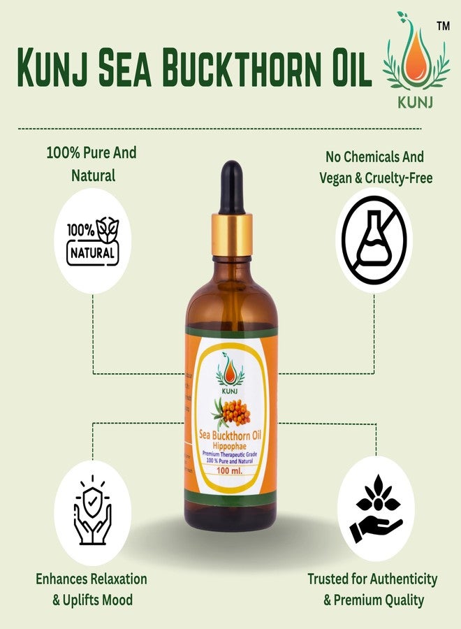 KUNJ Sea Buckthorn Oil (Hippophae rhamnoides) 100ML - 100% Pure & Natural, Undiluted, Cold Pressed - Therapeutic Grade Oil for Skin Nourishment, Radiance, Anti-Aging & Hydration - Image 4
