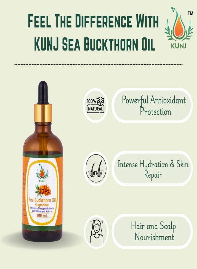 KUNJ Sea Buckthorn Oil (Hippophae rhamnoides) 100ML - 100% Pure & Natural, Undiluted, Cold Pressed - Therapeutic Grade Oil for Skin Nourishment, Radiance, Anti-Aging & Hydration - Image 2
