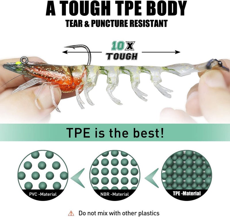 TRUSCEND Easy Catch Pre-Rigged Soft Fishing Lures for Freshwater and Saltwater, Super Durable TPE Bass Jig Lures, Lifelike Shrimp Bait, Weedless Crayfish Lures, Amazing Fishing Gifts, Keep Separately - Image 3