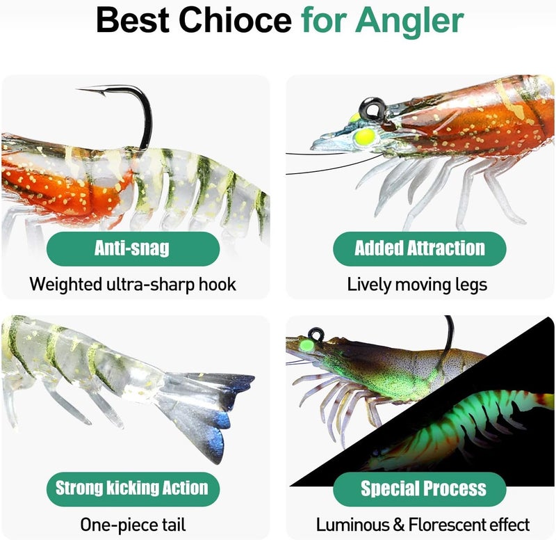 TRUSCEND Easy Catch Pre-Rigged Soft Fishing Lures for Freshwater and Saltwater, Super Durable TPE Bass Jig Lures, Lifelike Shrimp Bait, Weedless Crayfish Lures, Amazing Fishing Gifts, Keep Separately - Image 5