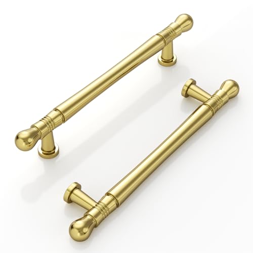 9BUILD 10 Pack 5 Inch Cabinet Handles Bright Gold Cabinet Pulls Handles Kitchen Cabinet Hardware Kitchen Handles for Cabinets Gold Pulls for Cabinets - Image 1