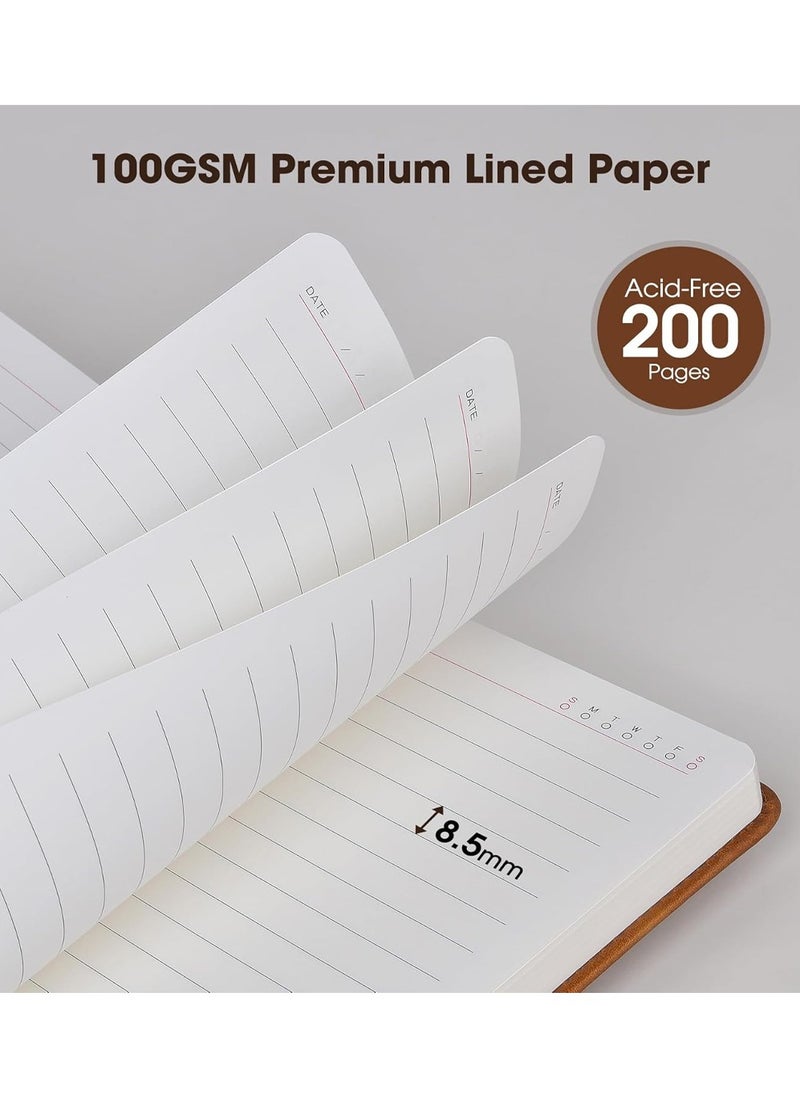 Generic Brown A5 Lined Leather Journal Notebook for Men Women,5.9" X 8.4" Personalized Hardcover Journal with Pen,200 Pages 100 Gsm Thick Ruled Paper Daily Diary for Travel,Business,Work,Writing  - Image 4
