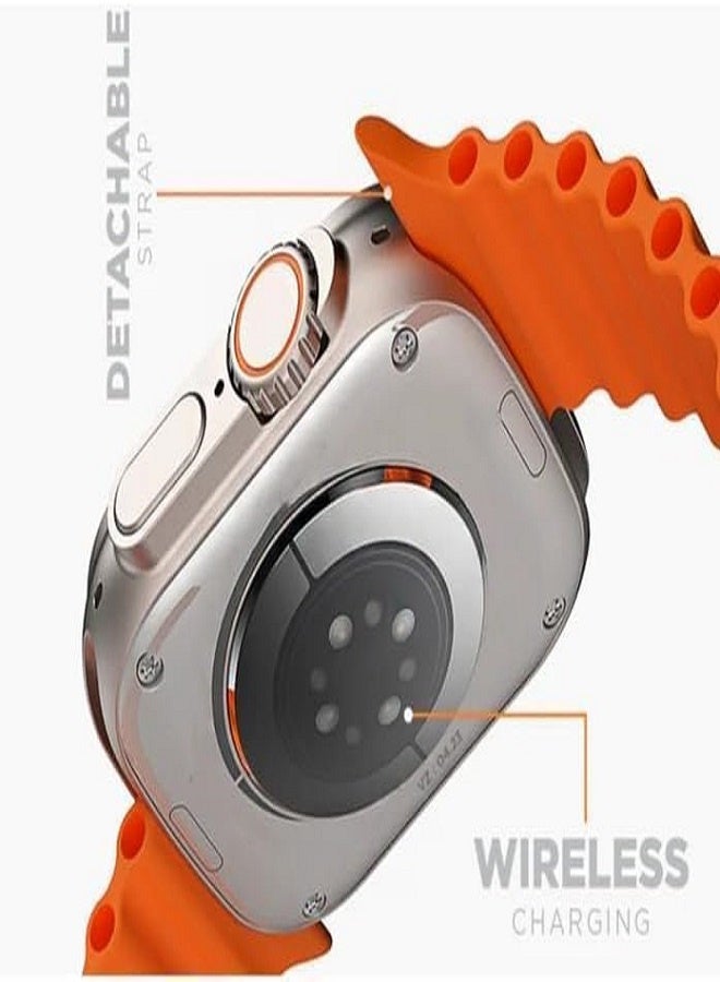 W&O X9 ULTRA Series 9 Wearfit Pro SmartWatch SUPER AMOLED Screen Unlock AI Chat GPT GPS NFC Bluetooth V5 Call Wireless Charger - Silver / Orange - Image 2