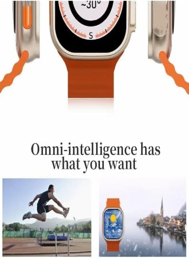 W&O X9 ULTRA Series 9 Wearfit Pro SmartWatch SUPER AMOLED Screen Unlock AI Chat GPT GPS NFC Bluetooth V5 Call Wireless Charger - Silver / Orange - Image 4