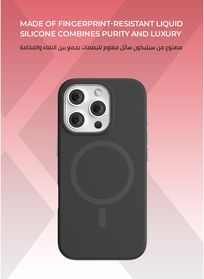 زوندا كفر بيور ايفون 16 برو  ماكس ماج سيف لون اسود - بطانة داخلية من المايكروفايبر لحماية من الخدوش،إطار كاميرا معدني مرتفع لحماية العدسة، مصنوع من السيليكون السائل مع طبقة مقاومة  للبصمات، متوافق مع ملحقات MagSafe - Image 2