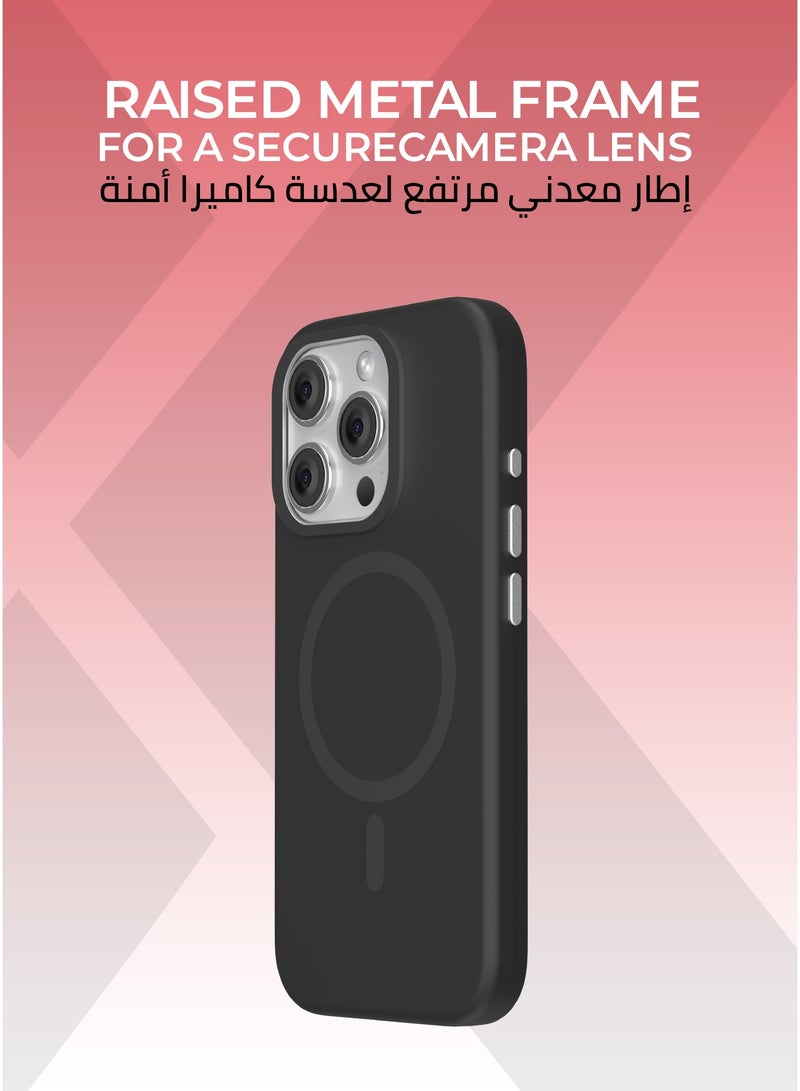 زوندا كفر بيور ايفون 16 برو  ماكس ماج سيف لون اسود - بطانة داخلية من المايكروفايبر لحماية من الخدوش،إطار كاميرا معدني مرتفع لحماية العدسة، مصنوع من السيليكون السائل مع طبقة مقاومة  للبصمات، متوافق مع ملحقات MagSafe - Image 4
