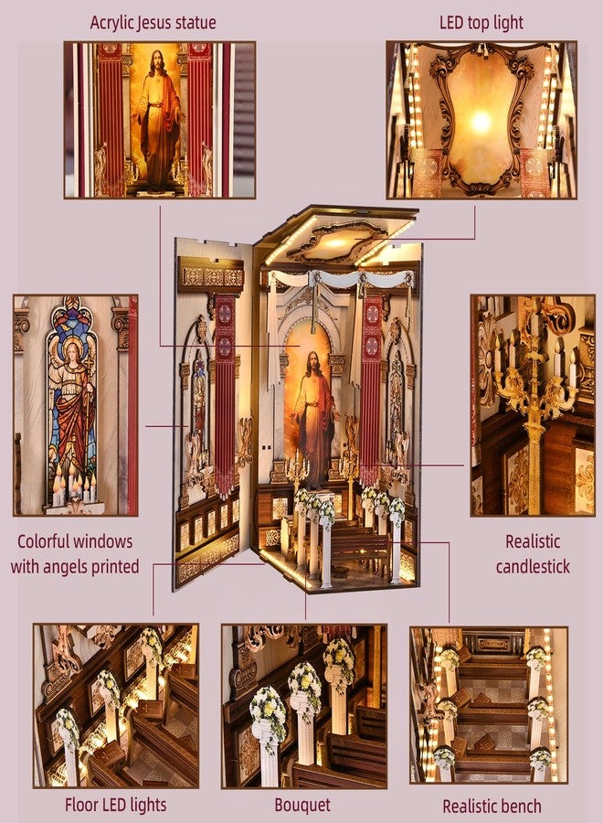 ETKVR Book Nook Kit, Simple Booknook Bookend, Miniature Dollhouse House Kit for Beginner, DIY 3D Puzzle Model with LED Light and Dust Cover - Jesus Christ Church Cathedral - Image 5