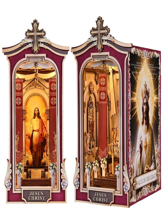 ETKVR Book Nook Kit, Simple Booknook Bookend, Miniature Dollhouse House Kit for Beginner, DIY 3D Puzzle Model with LED Light and Dust Cover - Jesus Christ Church Cathedral - Image 1