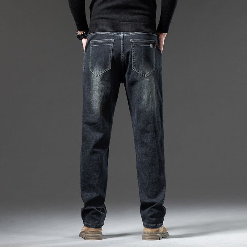 Fleece-Lined Thick Jeans Men'S Loose Straight Stretch Middle-Aged Casual Warm All-Match Fashionable Middle-Aged - Image 5