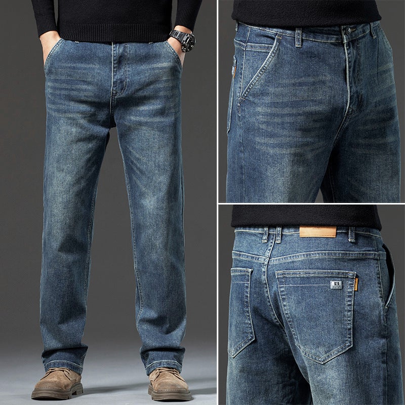 Fleece-Lined Thick Jeans Men'S Loose Straight Stretch Middle-Aged Casual Warm All-Match Fashionable Middle-Aged - Image 4