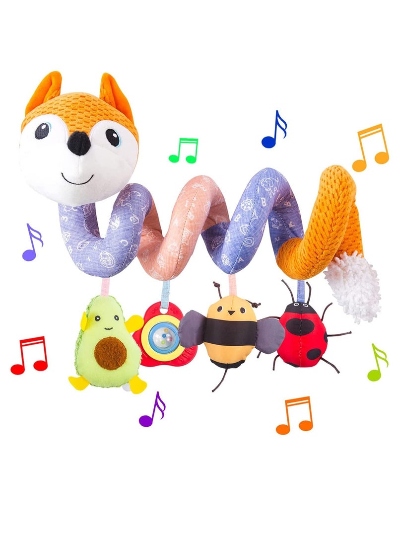 Car Seat Toys, Spiral Activity Toy Infant Baby Orange Fox Spiral Plush Activity Hanging Toys for Car Seat Stroller Bar Crib Bassinet Mobile with Music Box BB Squeaker and Rattles（Orange）  - Image 5