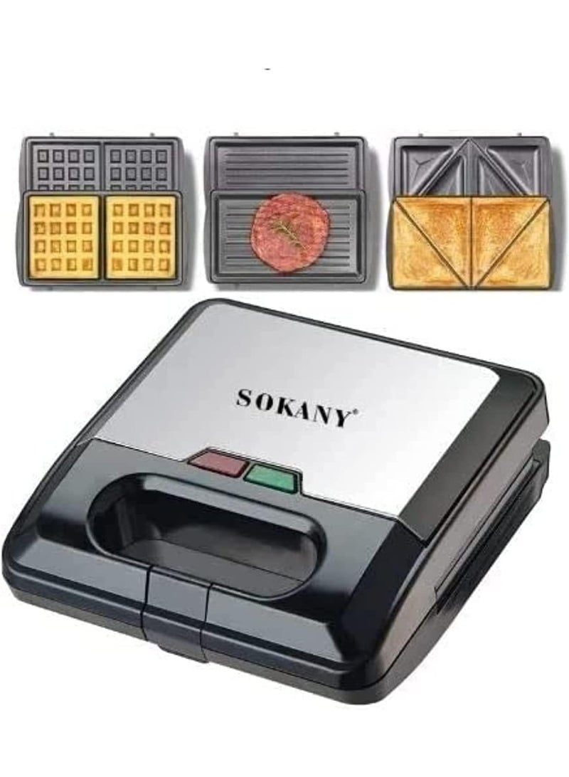 سوكاني صانعة الساندويتشات سوكاني 3 في 1 KJ-303 – صانعة ساندويتشات كهربائية متعددة الوظائف، وشواية، ومحمصة خبز مع ألواح غير لاصقة لتحضير وجبات إفطار ووجبات خفيفة سريعة - Image 1