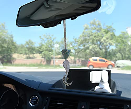 BOHO GARDEN Hanging Car Charm - Amazonite & Rose Quartz - Dangling Moon & Healing Crystal Accessories, Rearview Mirror Decorations - Self-Love, Honesty, Clarity, Connection, Self-Worth, Love, Energy - Image 4