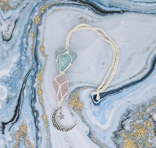 BOHO GARDEN Hanging Car Charm - Amazonite & Rose Quartz - Dangling Moon & Healing Crystal Accessories, Rearview Mirror Decorations - Self-Love, Honesty, Clarity, Connection, Self-Worth, Love, Energy - Image 5