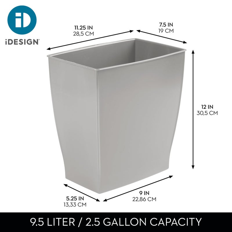 iDesign Small Plastic Bathroom Trash Can, Slim Rectangle Garbage Bin for Bedroom, Office, Dorm, Gray - Image 4