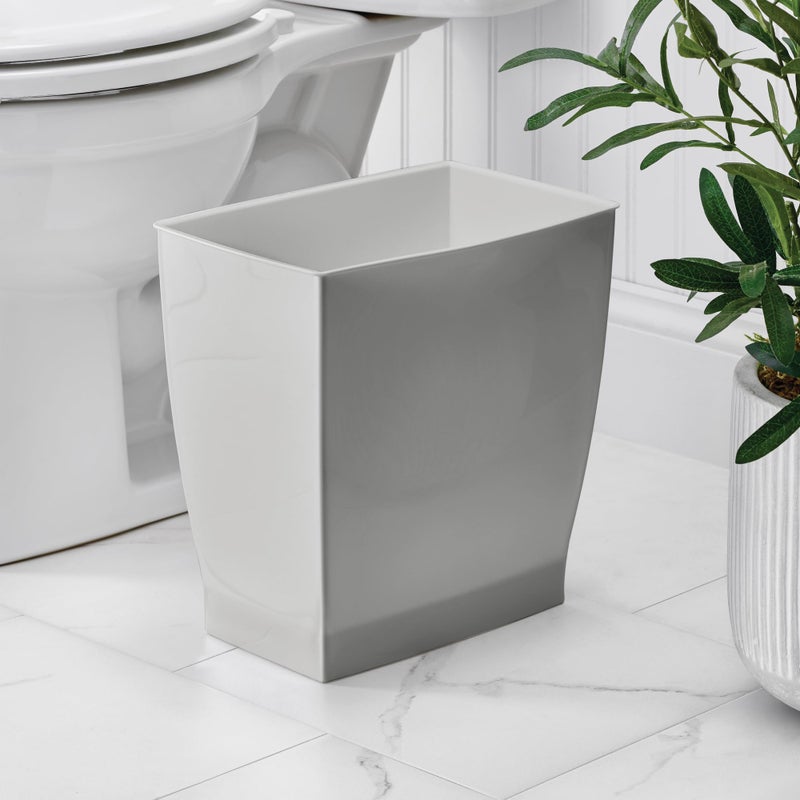 iDesign Small Plastic Bathroom Trash Can, Slim Rectangle Garbage Bin for Bedroom, Office, Dorm, Gray - Image 3