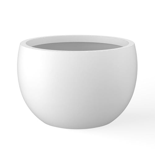 Kante 11.8" Dia Round Concrete Planter, Outdoor/Indoor Large Bowl Plant Pots with Drainage Hole and Rubber Plug for Garden Patio Balcony Home, Pure White - Image 1