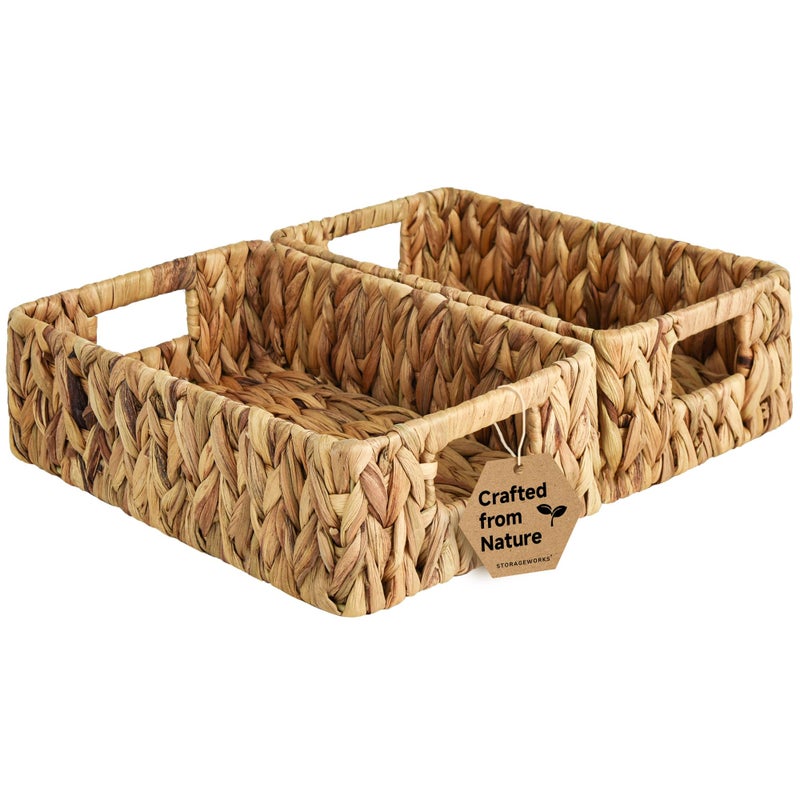 StorageWorks Water Hyacinth Baskets, Small Wicker Baskets for Organizing in Living Room and Shelf, 2-Pack - Image 1