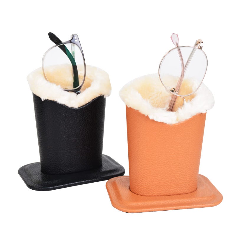 Baitaihem Pack of 2 Plush Lined Eyeglasses Holder Stand Protective Glasses Case For Desks Or Nightstandsï¼ˆBlack&Brownï¼‰ - Image 2