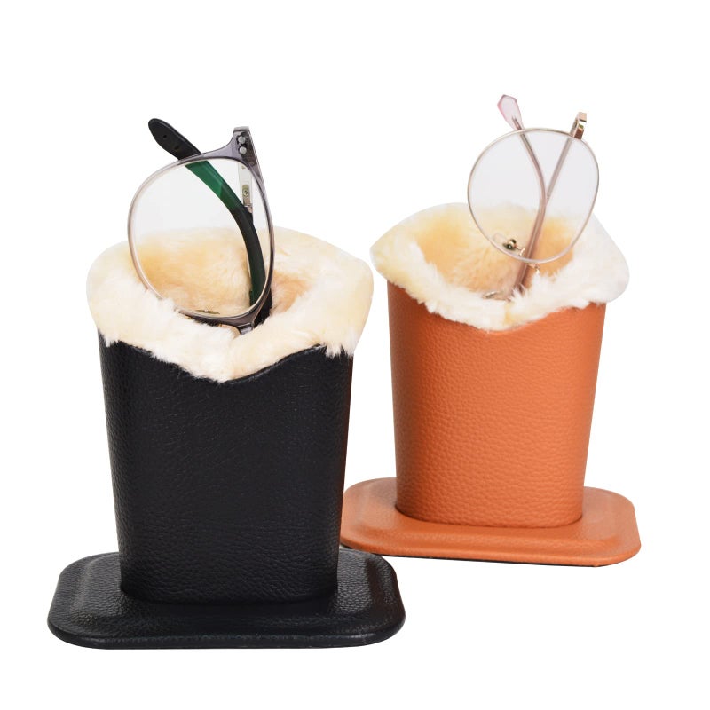 Baitaihem Pack of 2 Plush Lined Eyeglasses Holder Stand Protective Glasses Case For Desks Or Nightstandsï¼ˆBlack&Brownï¼‰ - Image 1