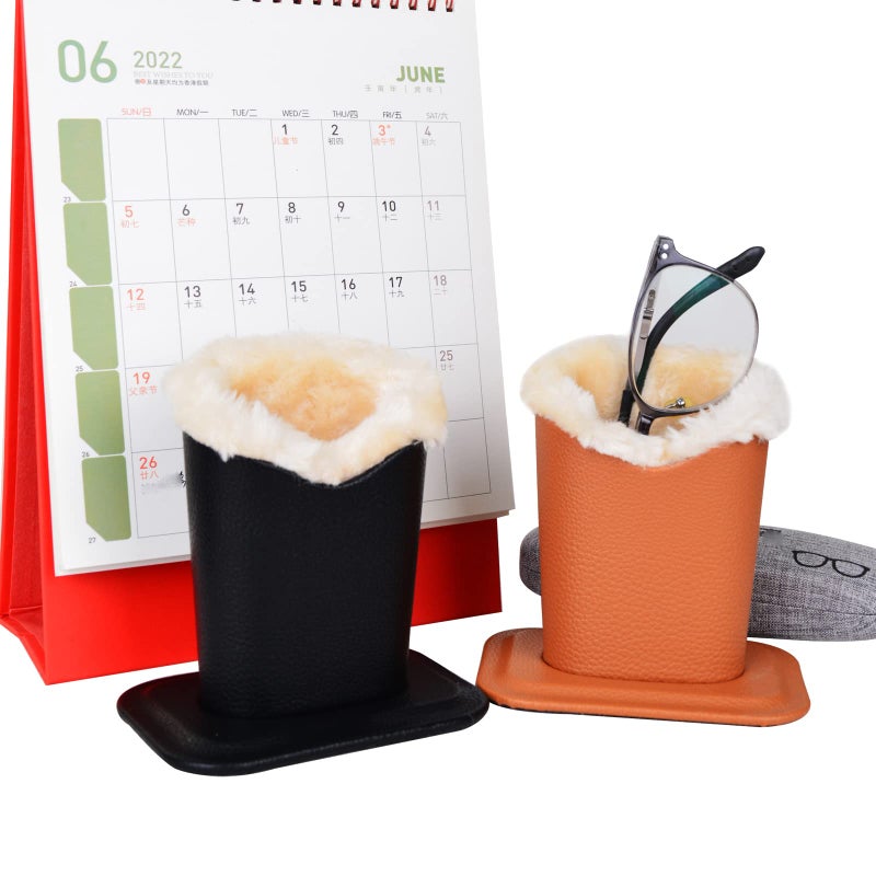 Baitaihem Pack of 2 Plush Lined Eyeglasses Holder Stand Protective Glasses Case For Desks Or Nightstandsï¼ˆBlack&Brownï¼‰ - Image 4