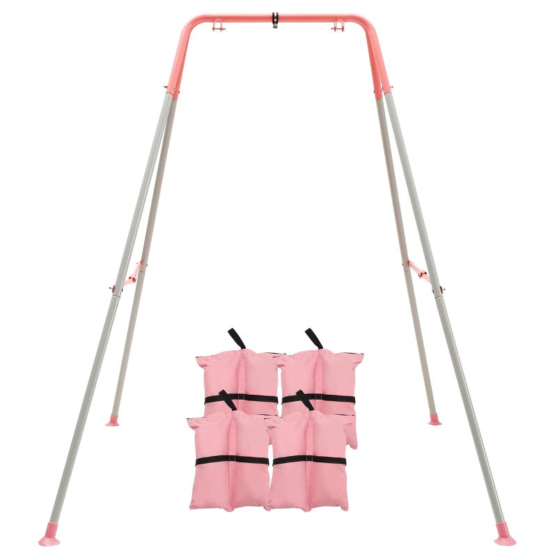 FUNLIO Foldable Swing Stand for Kids with 4 Sandbags Heavy Duty Metal AFrame IndoorOutdoor for Backyard Suitable Most ToddlerBaby JumperHammock Chair  Pink