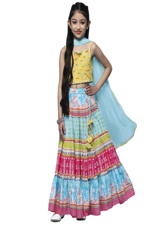 BIBA Girl Printed Relaxed Cotton Readymade Lehenga Set (Kw4503_Yellow_11) - Image 1