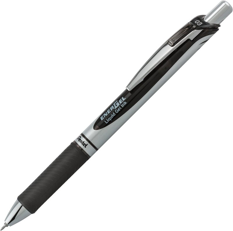 Pentel EnerGel RTX Retractable Liquid Gel Pen, (0.3mm), Extra Fine Line, Needle Tip, Black Ink, Pack of 3 (BLN73BP3A) - Image 1