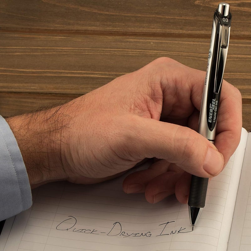 Pentel EnerGel RTX Retractable Liquid Gel Pen, (0.3mm), Extra Fine Line, Needle Tip, Black Ink, Pack of 3 (BLN73BP3A) - Image 3