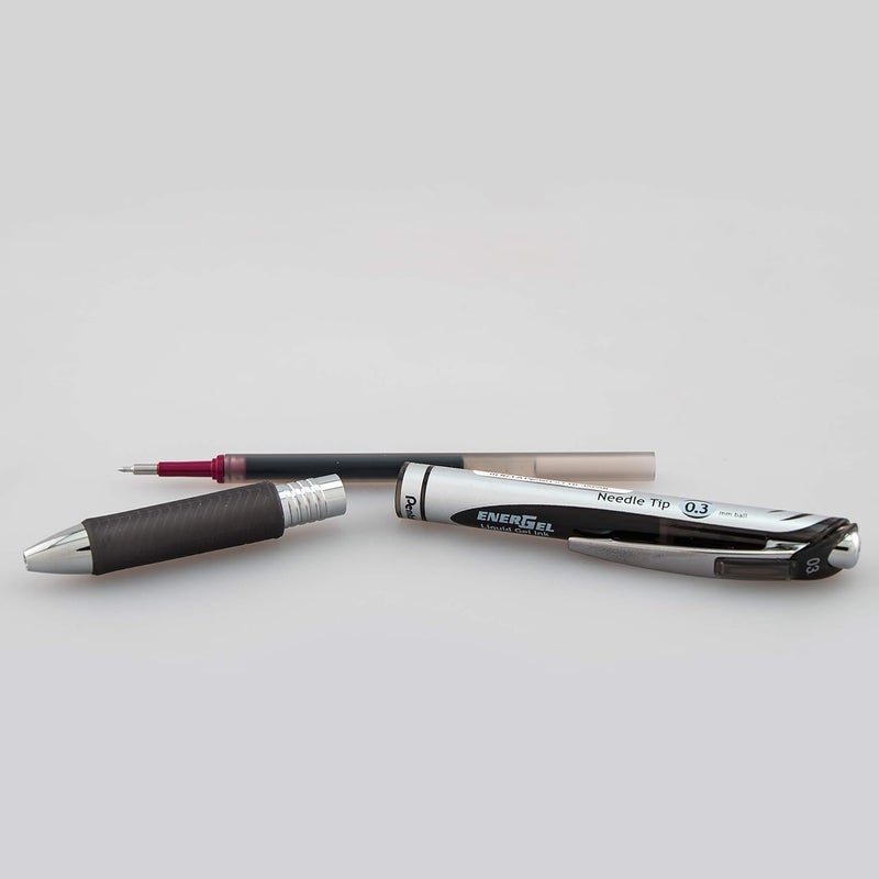 Pentel EnerGel RTX Retractable Liquid Gel Pen, (0.3mm), Extra Fine Line, Needle Tip, Black Ink, Pack of 3 (BLN73BP3A) - Image 4