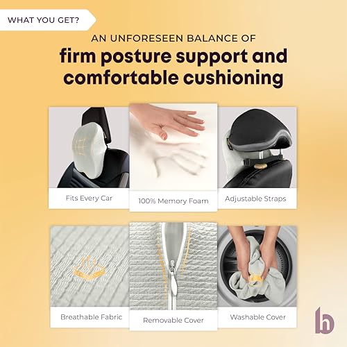 betterhood PosturePro Premium Car Neck Rest Pillow | Car Seat Headrest Pillow | Neck Support Cushion for Comfortable Rides | Memory Foam, Cotton Cover, Large Size | Orthopedic, Ergonomic (Grey) - Image 3