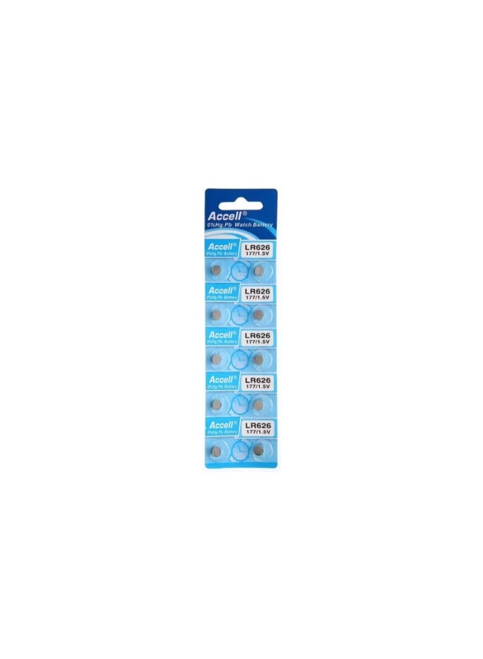 Accell 10-Pieces Accell AG4 LR626 (177) Alkaline 1.5V Batteries - Image 1
