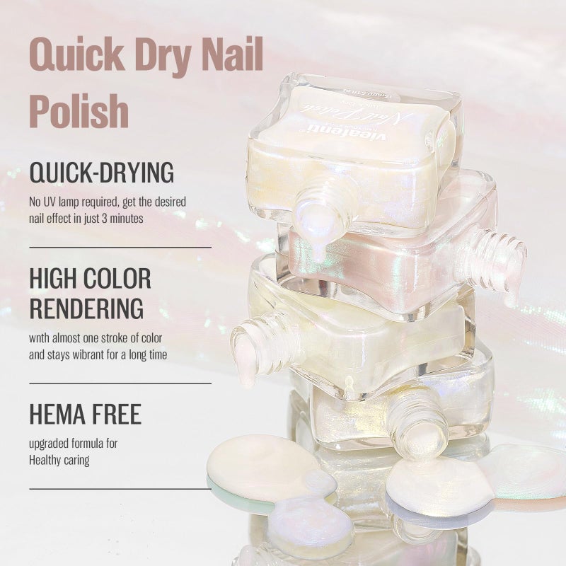 vieafenti Pearl Pink Iridescent Nail Polish 15ml - Aurora Mermaid & Unicorn Glossy, Quick Dry Air Dry Long Lasting, Oil-Based Vegan Nail Art Polish - DIY at Home - Image 5
