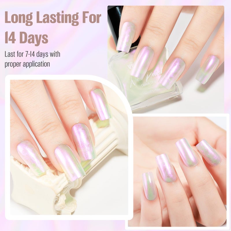 vieafenti Pearl Pink Iridescent Nail Polish 15ml - Aurora Mermaid & Unicorn Glossy, Quick Dry Air Dry Long Lasting, Oil-Based Vegan Nail Art Polish - DIY at Home - Image 2