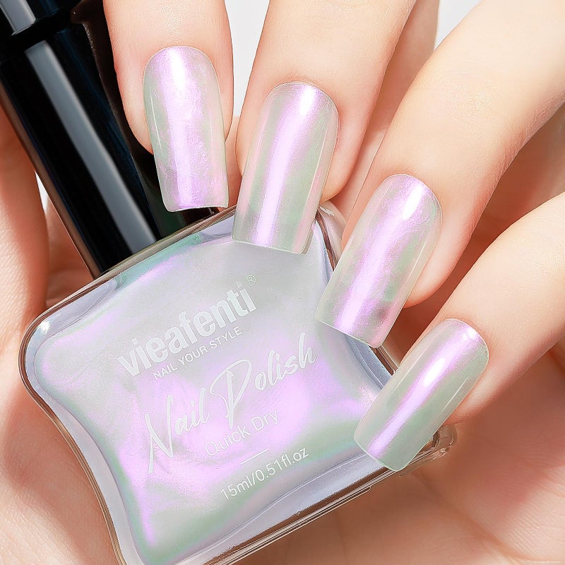 vieafenti Pearl Pink Iridescent Nail Polish 15ml - Aurora Mermaid & Unicorn Glossy, Quick Dry Air Dry Long Lasting, Oil-Based Vegan Nail Art Polish - DIY at Home - Image 1