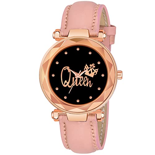 CERO Queen Dial Leathers Strap Analog Women and Girls Watch (Pink) - Image 1
