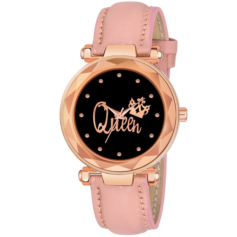 CERO Queen Dial Leathers Strap Analog Women and Girls Watch (Pink) - Image 5