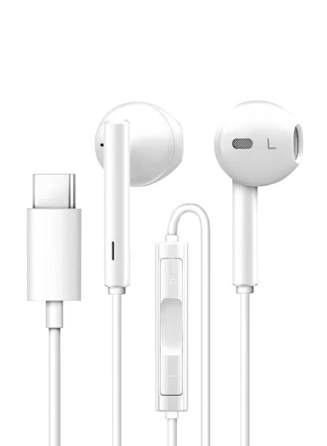 Wired Type-C In-Ear Earphones with Microphone, White
